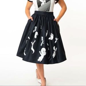NWT Unique Vintage Casper Ghost stay family Gellar swing  Skirt 👻🖤